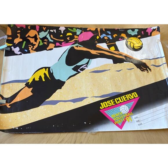 VTG 90s Poster Beach Volleyball Party 1991 Jose Cuervo Retro Bar Man Cave 24x35 - Picture 1 of 10